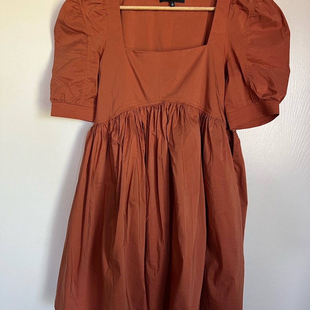 En Saison Orange Puff Sleeve Mini Sundress